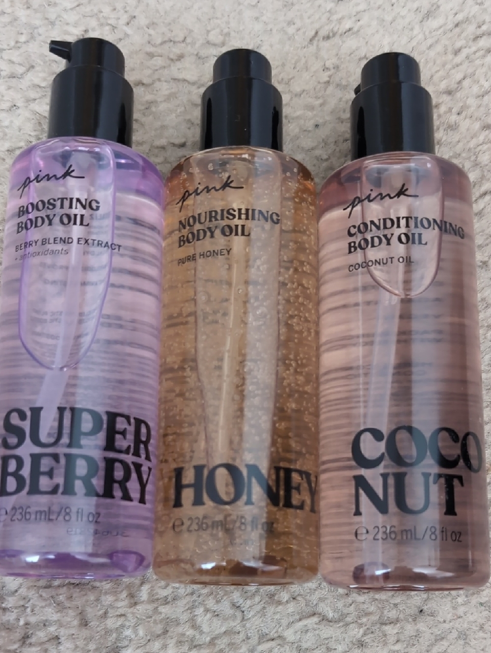 Victoria's Secret Pink Body Care Body Oil 8 oz. (Honey)(Super Berry)(Coco Nut)